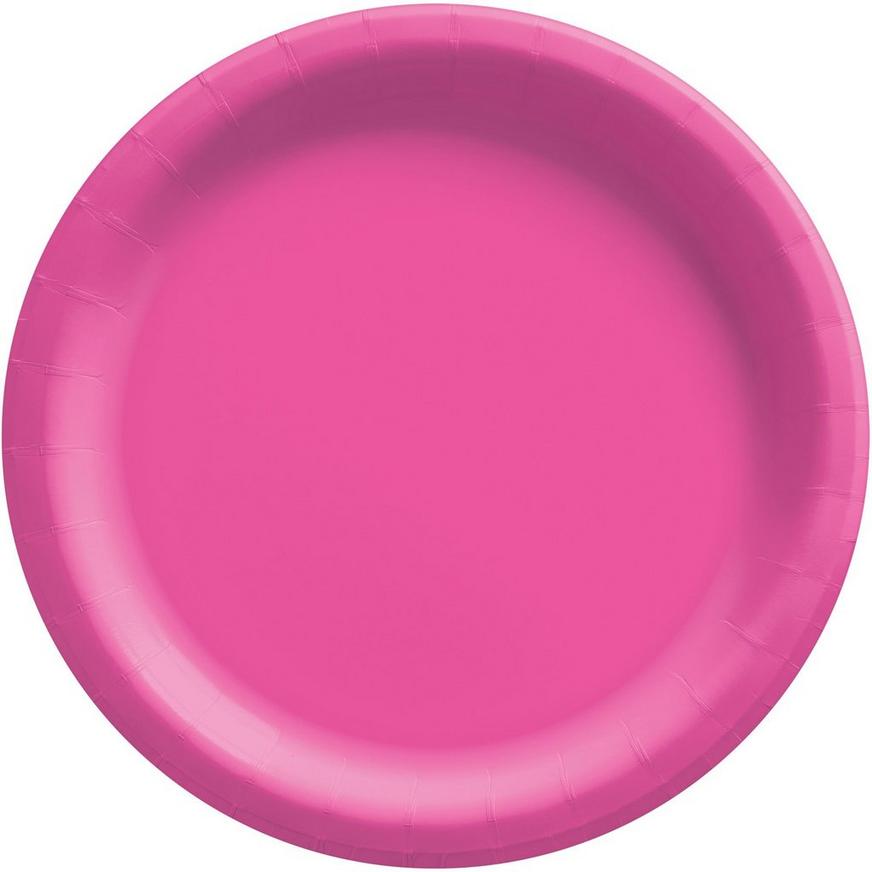 Bright Pink Extra Sturdy Paper Dinner Plates, 10in, 50ct
